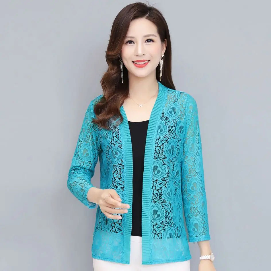 Spring Summer Women Cardigan Long Sleeve Female Cardigans Women Lace Jacket Ladies Shawl Outerwear