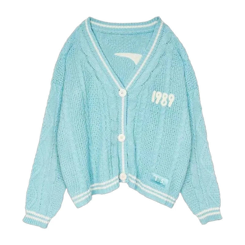 Cardigan Taylor Version Green Vine Embroidered Button Down Cable Knit Sweater Women Fall Winter Vintage Outfit