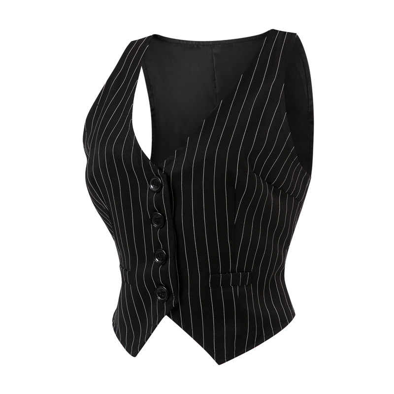 Women's Waistcoat 2024 Solid Color/ Striped V-Neck Sleeveless Slim Vest Fashion All-match Coat Female Clothes