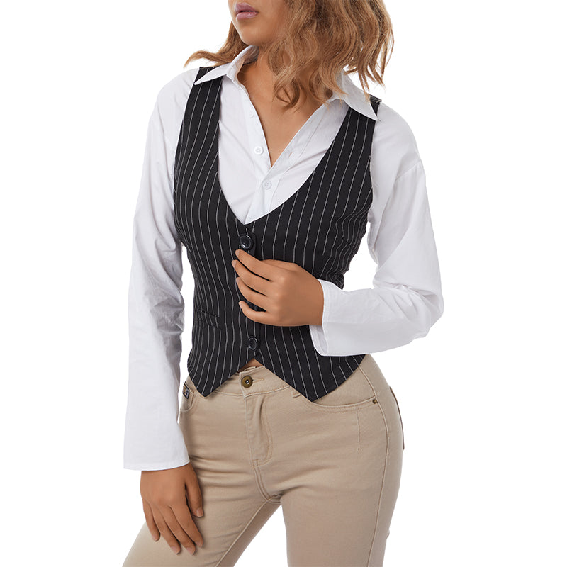 Women's Waistcoat 2024 Solid Color/ Striped V-Neck Sleeveless Slim Vest Fashion All-match Coat Female Clothes
