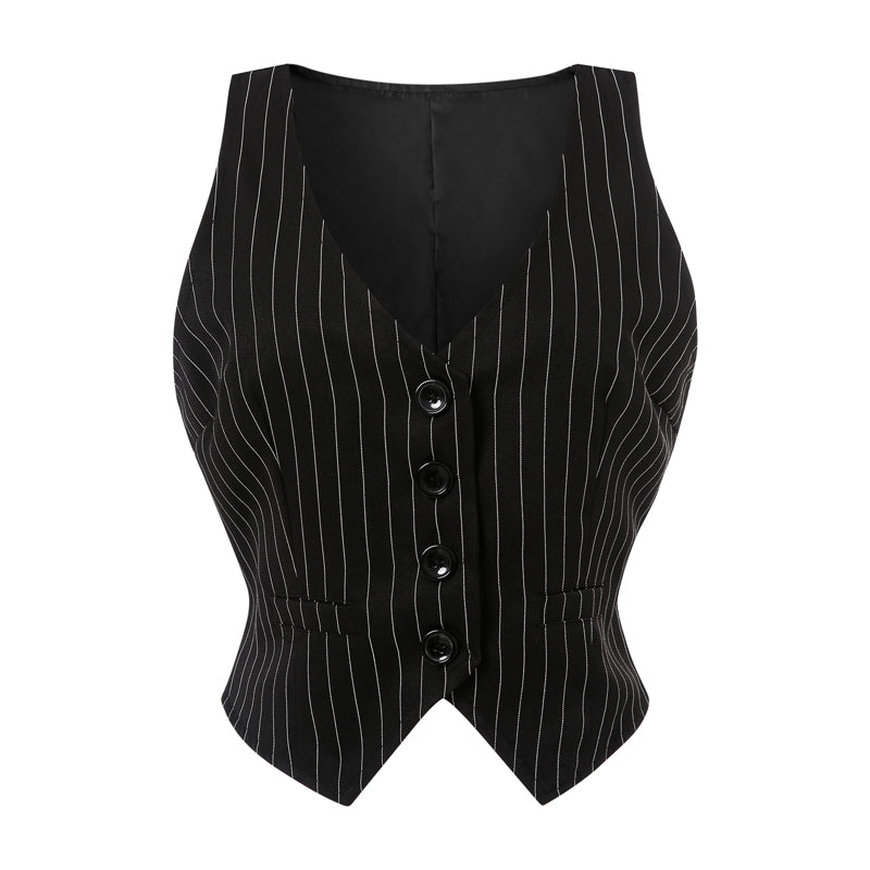 Women's Waistcoat 2024 Solid Color/ Striped V-Neck Sleeveless Slim Vest Fashion All-match Coat Female Clothes