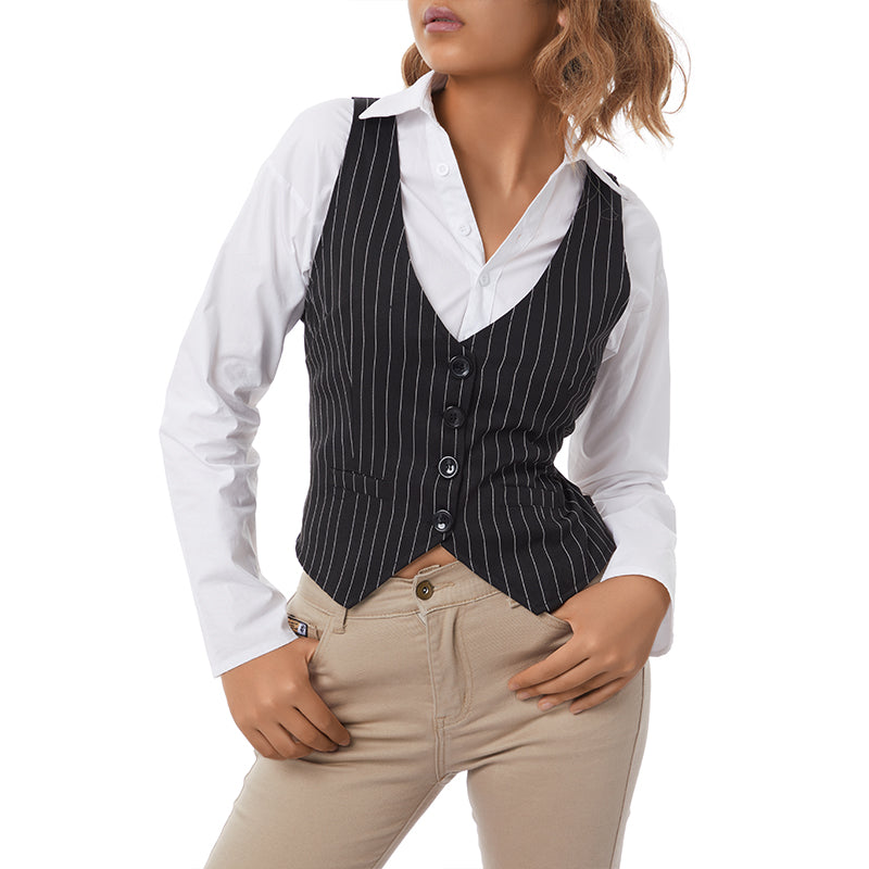 Women's Waistcoat 2024 Solid Color/ Striped V-Neck Sleeveless Slim Vest Fashion All-match Coat Female Clothes