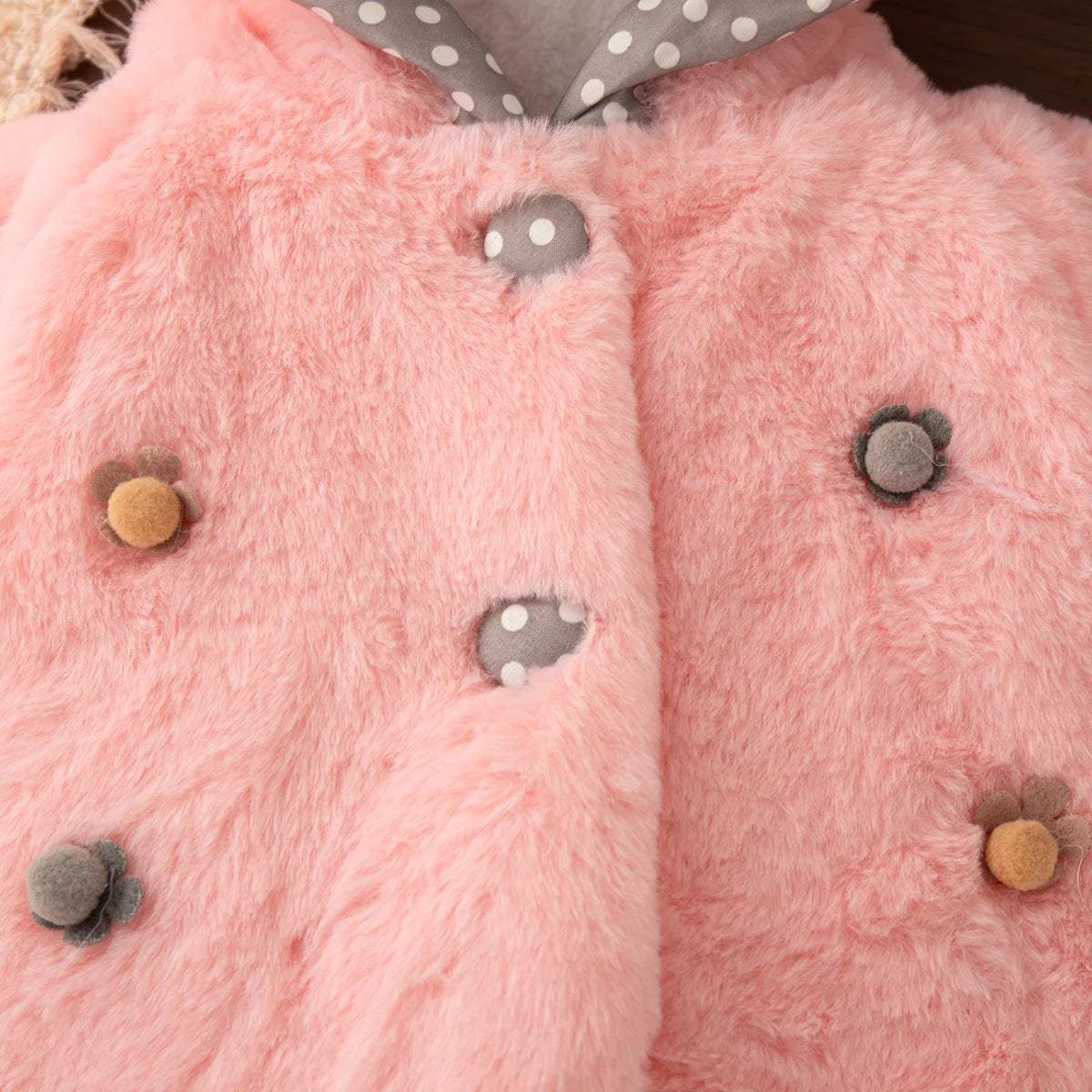 Baby Girl Coat Autumn And Winter Polka Dot Solid Color Ear Girl Outerwear Cute Flower Warm Baby Tops Baby Girl Clothes ﻿