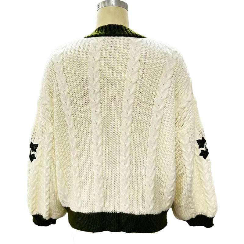 Cardigan Taylor Version Green Vine Embroidered Button Down Cable Knit Sweater Women Fall Winter Vintage Outfit
