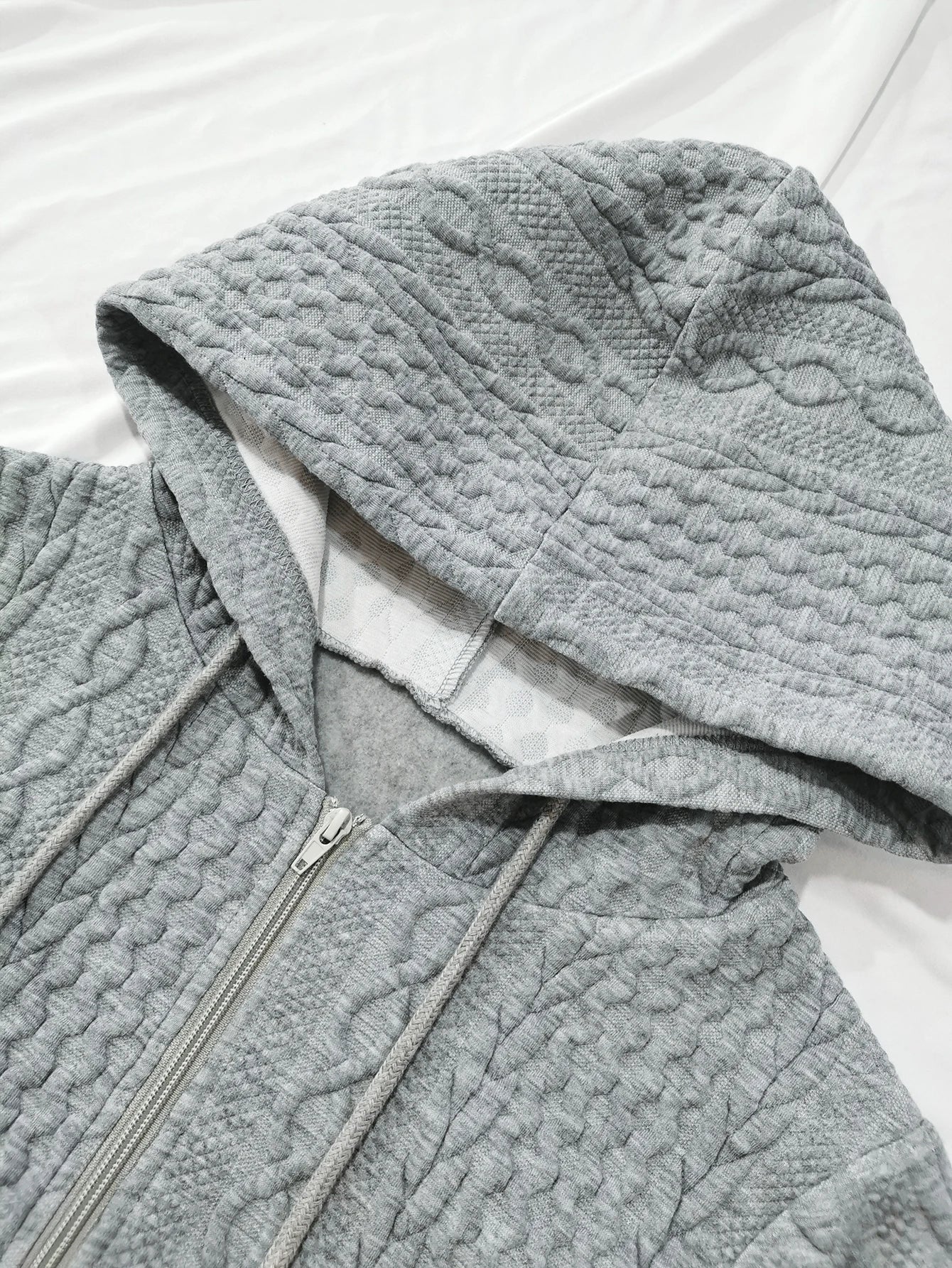 Fashionable Casual Women's Gray Hooded Cardigan Sweatshirt