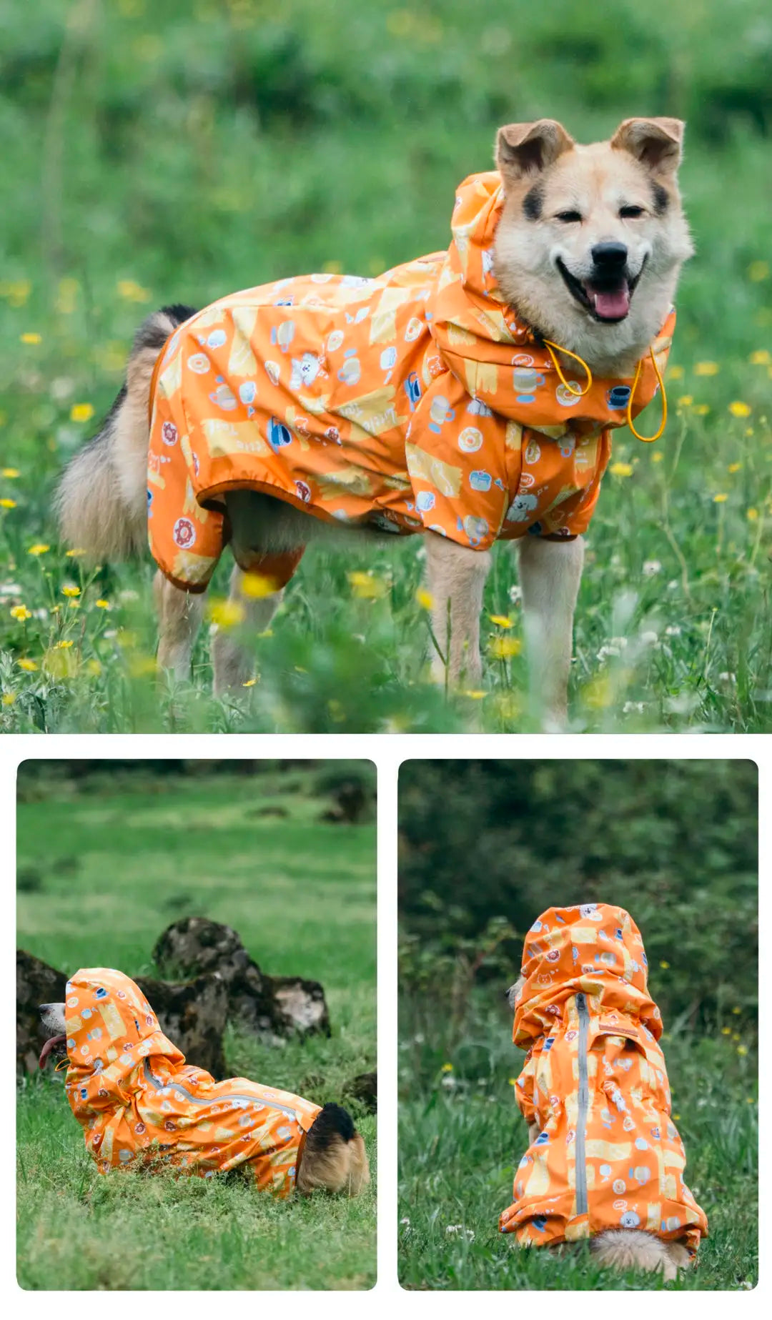 Waterproof Dog Raincoat Full Body-Covered Pet Rain Coat with Cuttable Belly Full Prints Outdoor Rain Jacket for Medium Large Dog