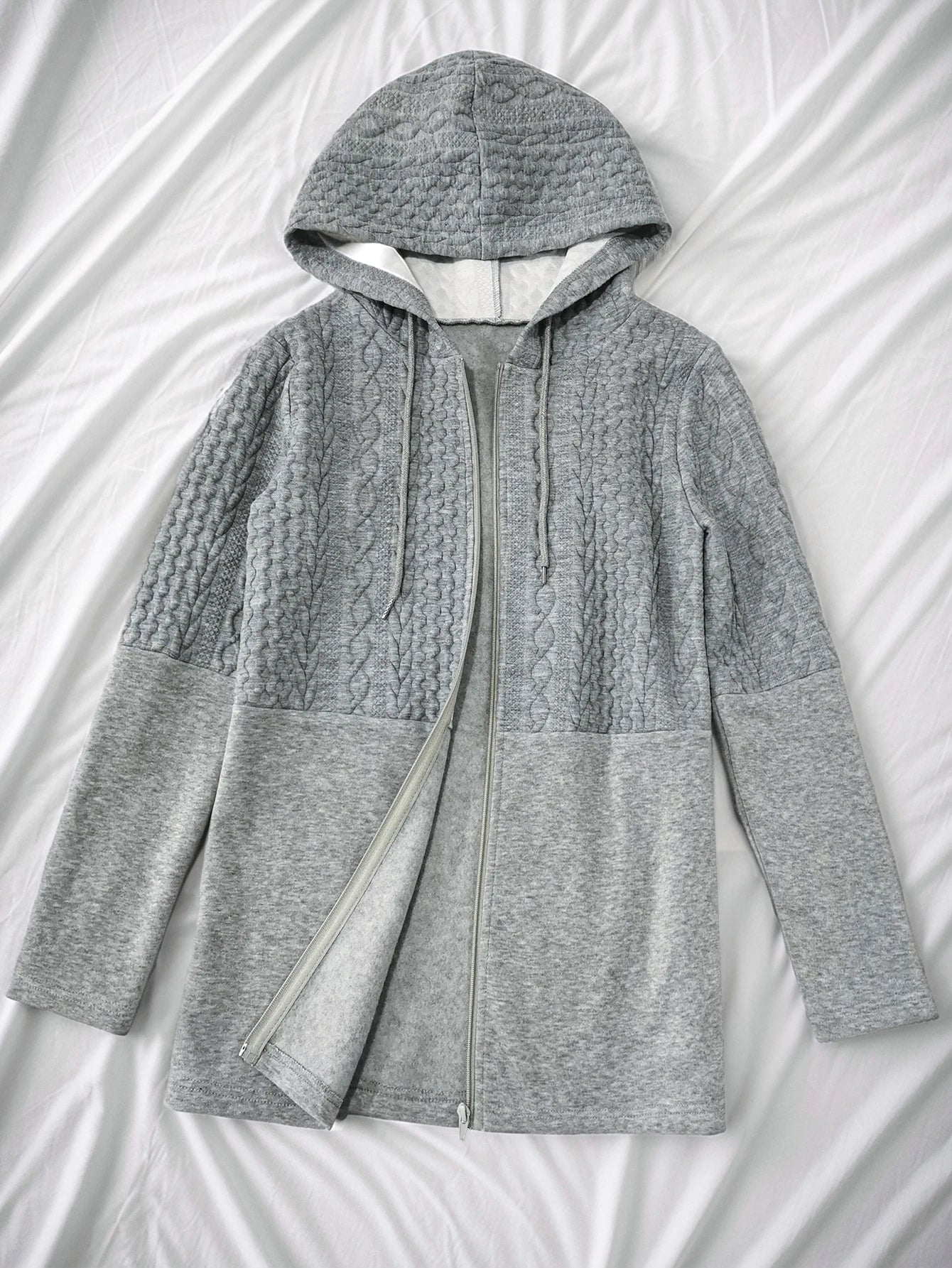 Fashionable Casual Women's Gray Hooded Cardigan Sweatshirt