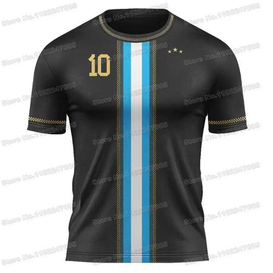 Argentina Flag Black Gold DIY Football Shirt Custom Name Sports Neck Number 10 Jersey Fitness Running Hiking GYM Training Top