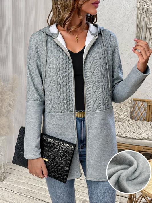 Fashionable Casual Women's Gray Hooded Cardigan Sweatshirt