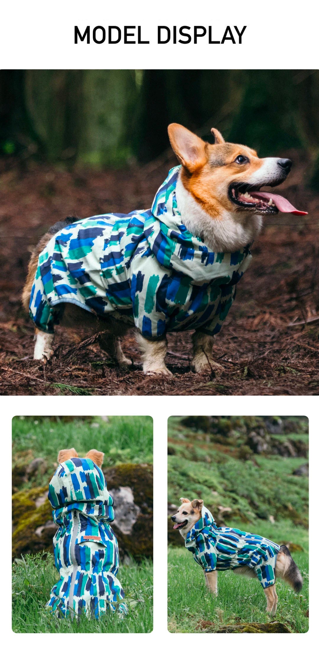Waterproof Dog Raincoat Full Body-Covered Pet Rain Coat with Cuttable Belly Full Prints Outdoor Rain Jacket for Medium Large Dog