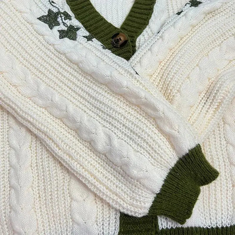 Cardigan Taylor Version Green Vine Embroidered Button Down Cable Knit Sweater Women Fall Winter Vintage Outfit