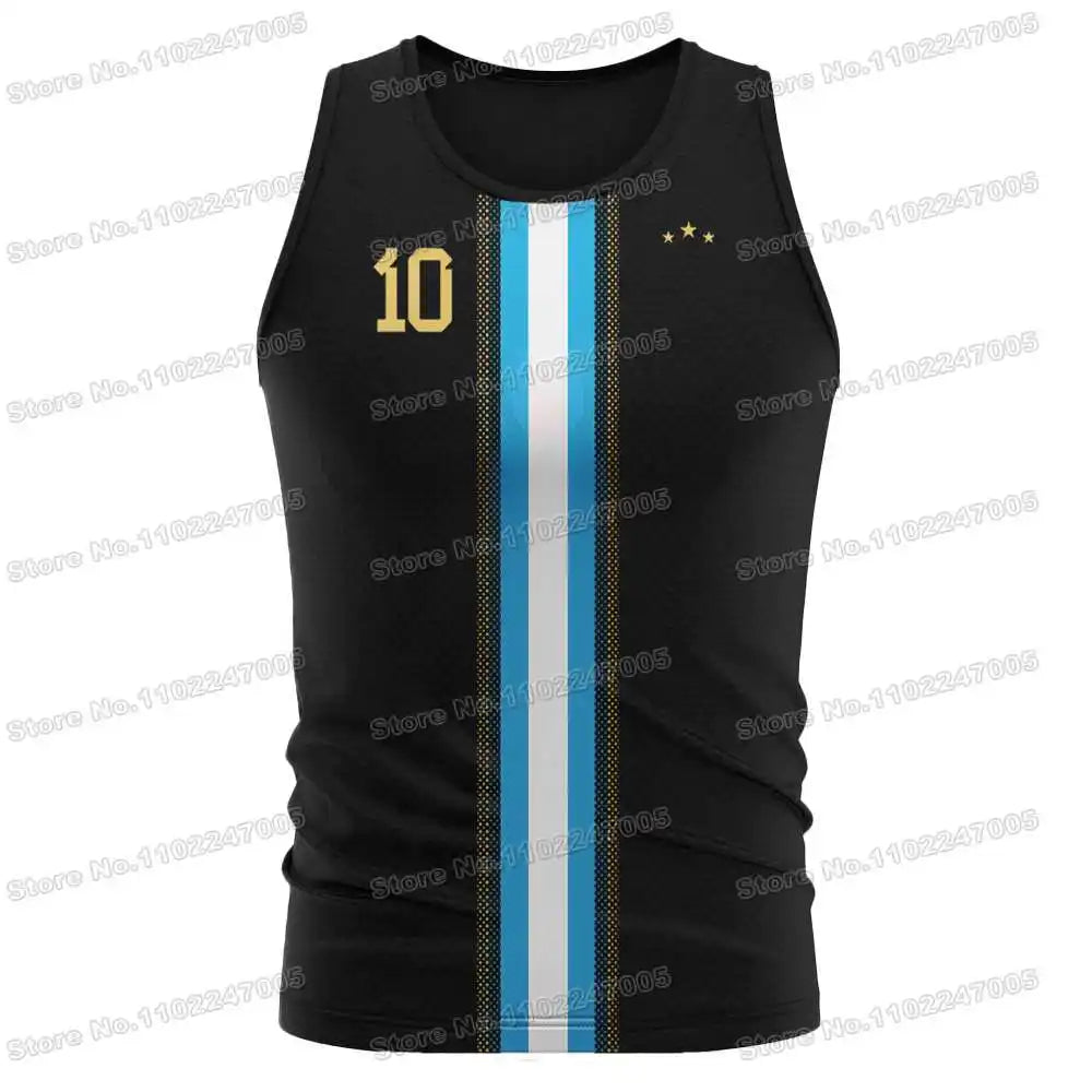 Argentina Flag Black Gold DIY Football Shirt Custom Name Sports Neck Number 10 Jersey Fitness Running Hiking GYM Training Top