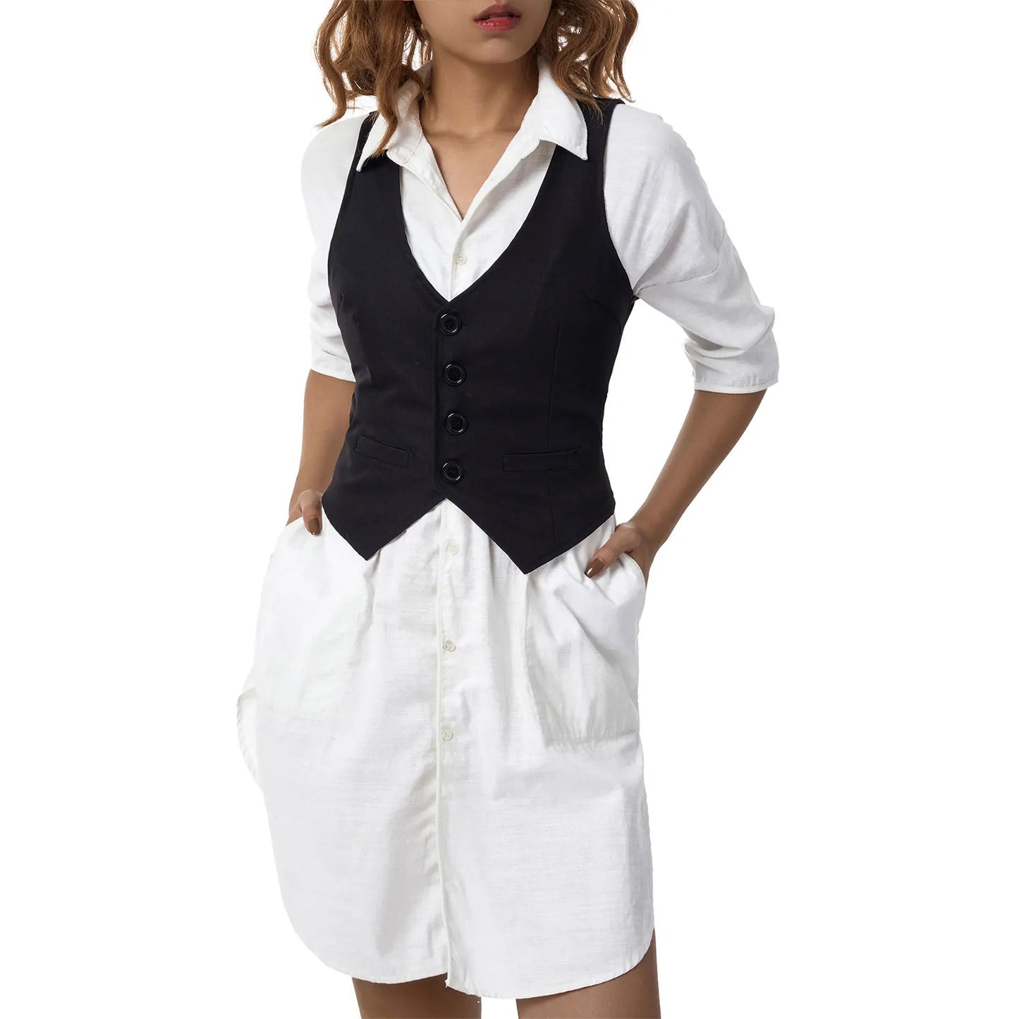 Women's Waistcoat 2024 Solid Color/ Striped V-Neck Sleeveless Slim Vest Fashion All-match Coat Female Clothes