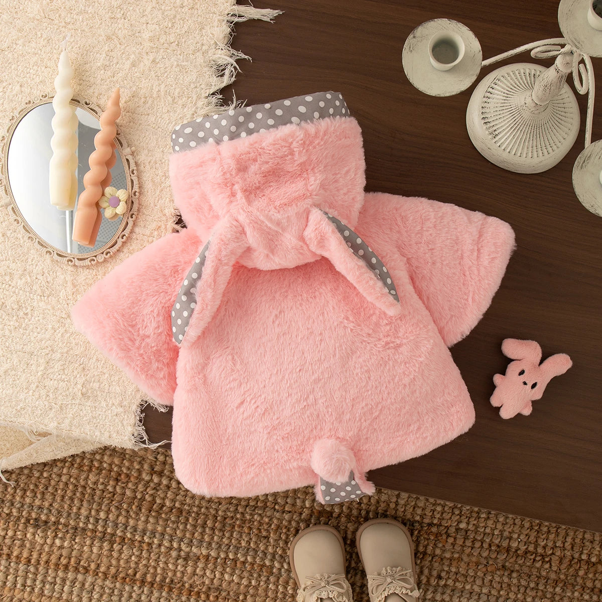 Baby Girl Coat Autumn And Winter Polka Dot Solid Color Ear Girl Outerwear Cute Flower Warm Baby Tops Baby Girl Clothes ﻿