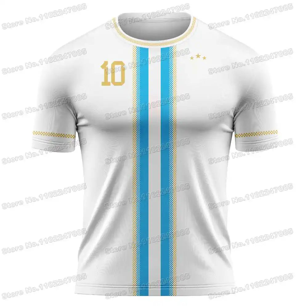 Argentina Flag Black Gold DIY Football Shirt Custom Name Sports Neck Number 10 Jersey Fitness Running Hiking GYM Training Top