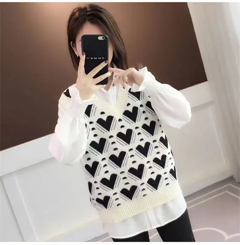 Fashion Women Vest Autumn Outerwear 2024 New Knitted Women's Autumn and Winter Sweater Korean Style V Collar Coat